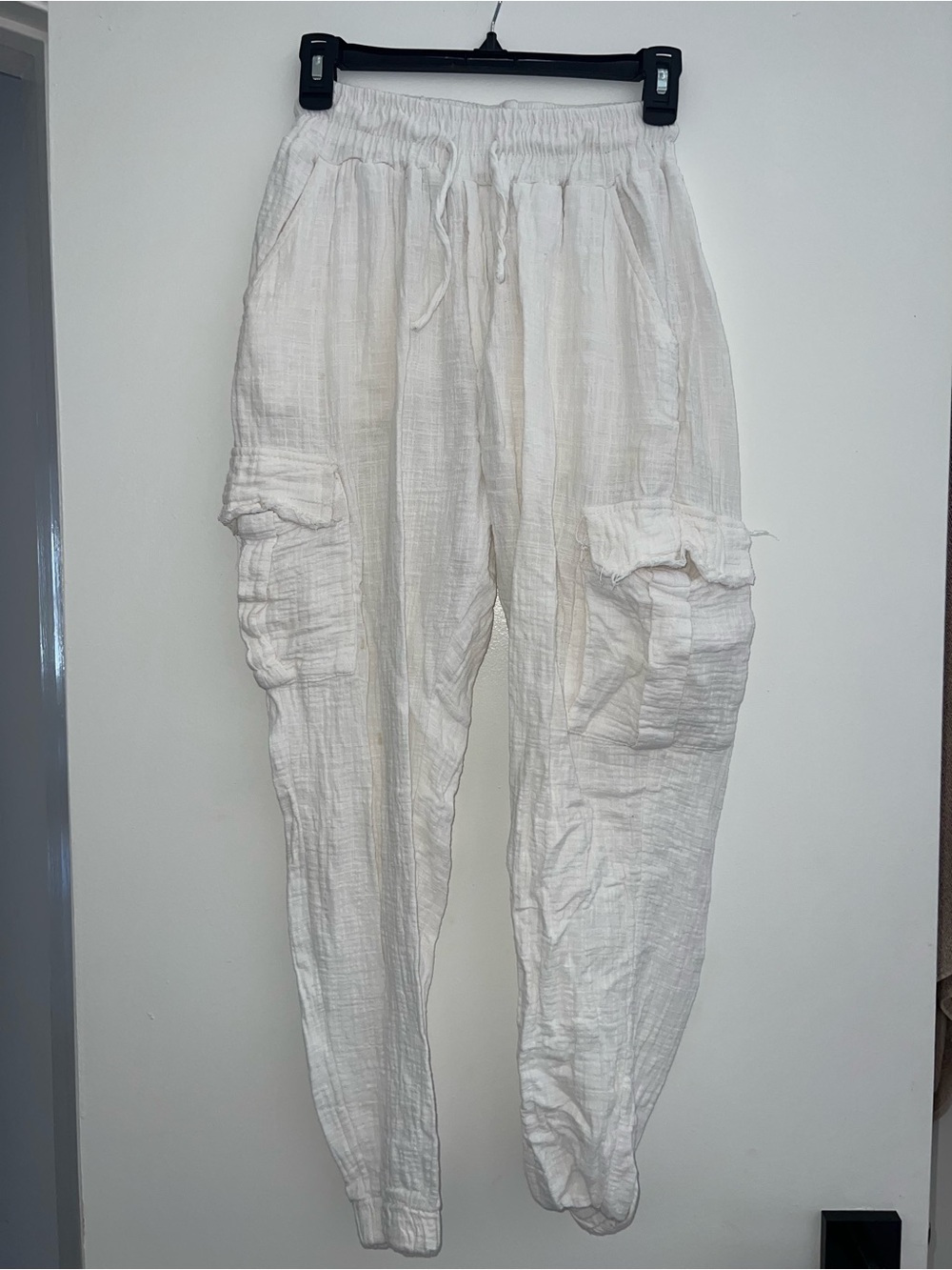 Pescado Men White Gauze Cargo Jogger Pants Size M